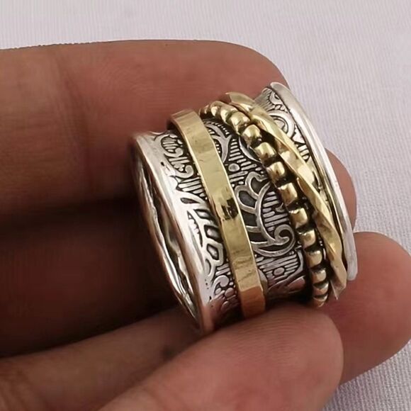 Boho Spinner Ring Two Tone Funky and Chunky #647 - Picture 8 of 11